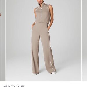 SPANX Tan Wide Leg Jumpsuit with Halter Neckline